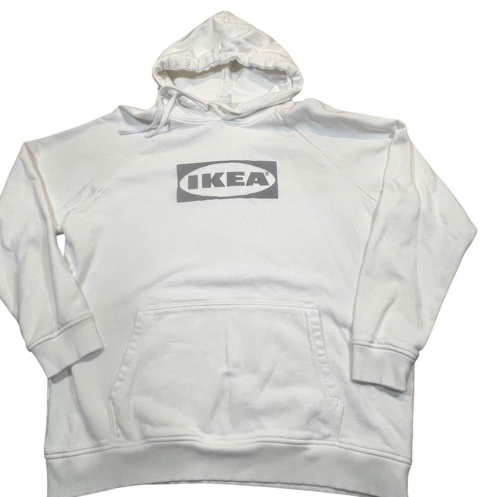 IKEA EFTERTRÄDA Mens White‎ Logo Hoodie Sweatshirt Size M/L Raglan Sleeve Grey